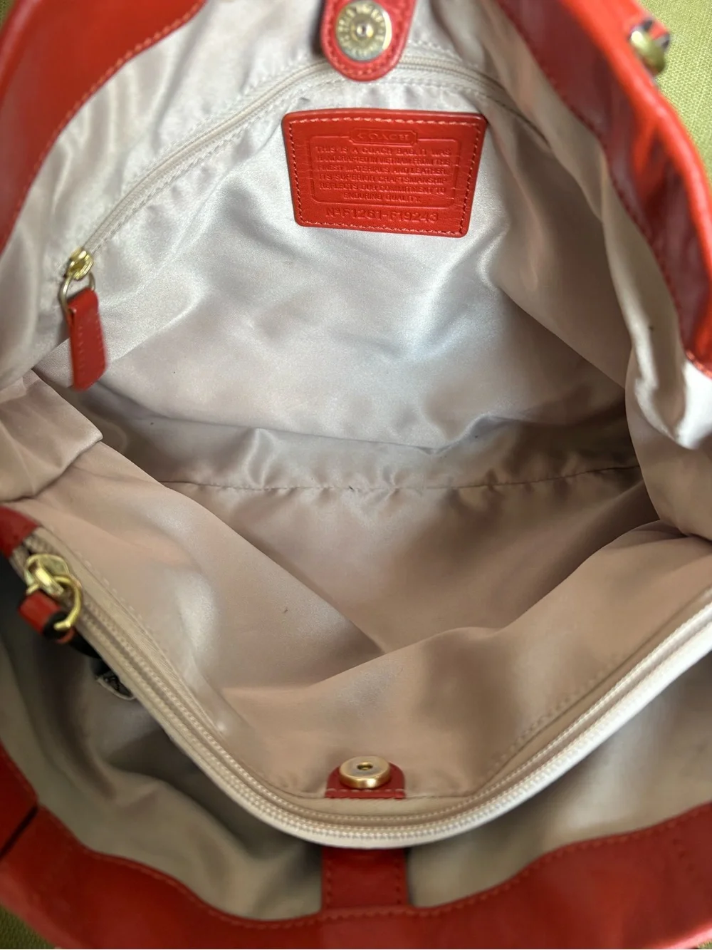 Coach Orange Leather Tote with Gold-Tone Accents